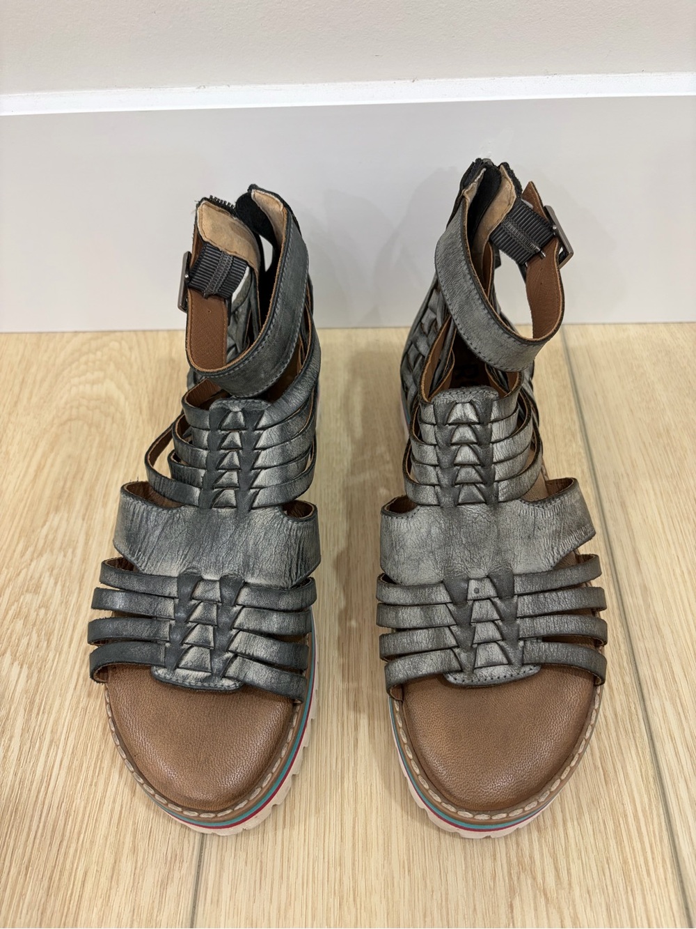 Roan by Bedstu Casual Comfort Woven Ankle-Strap Platform Sandals - Metallic Gray - Picture 3 of 7